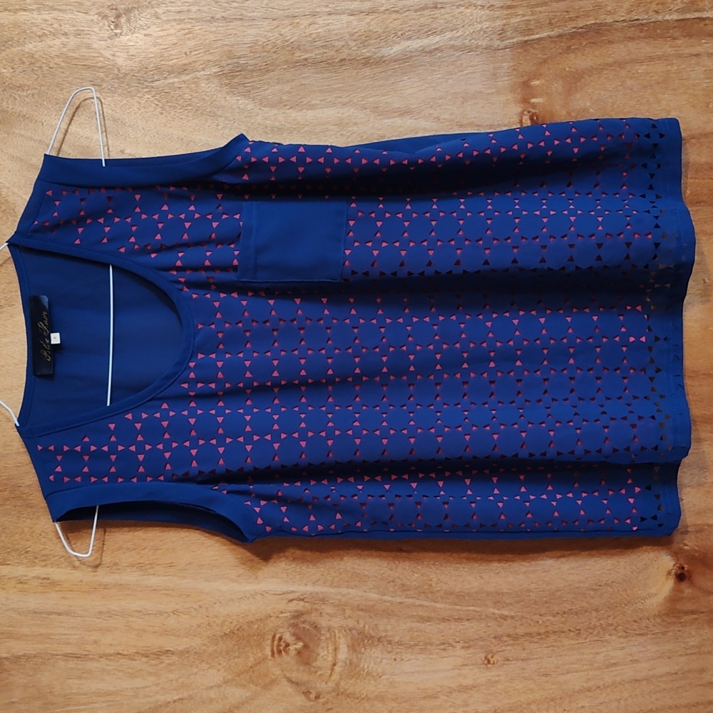 Blue Rain Cute Geometric Cutout Layered Tank Cobalt Blue Hot Pink Pocket Small